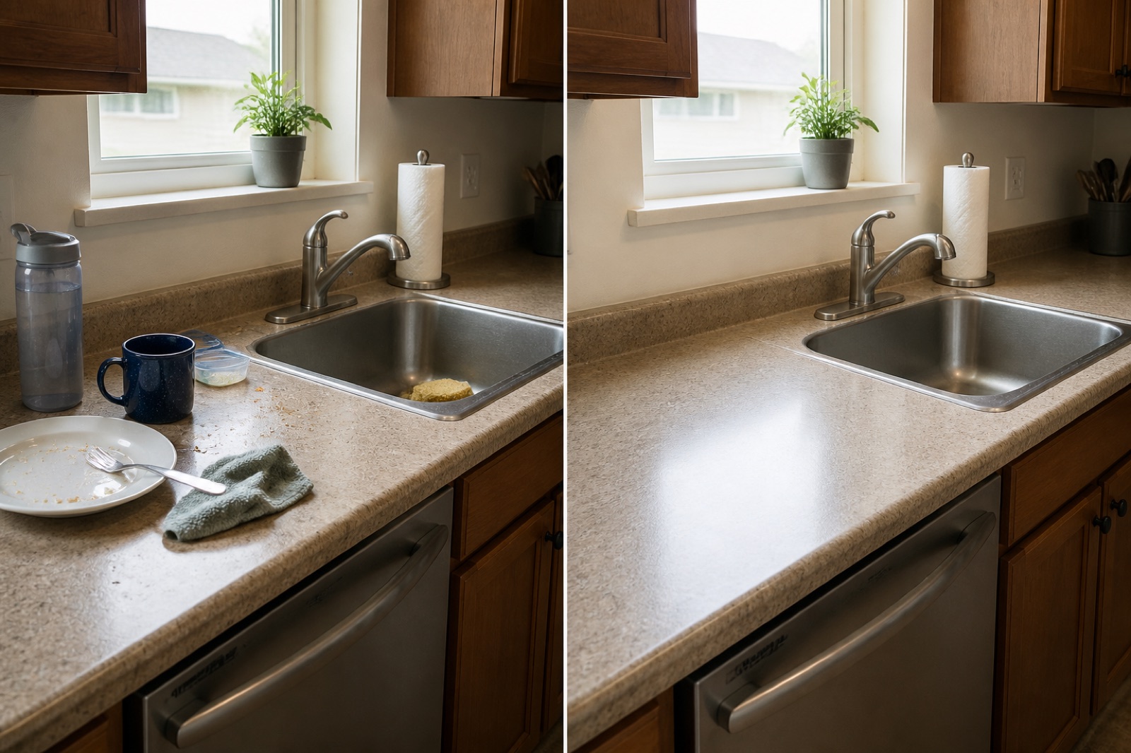 Illustrative before and after evidence of a residential cleaning service