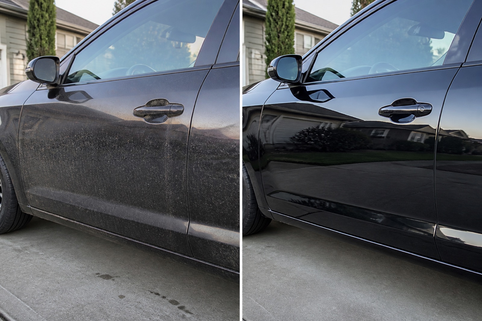 Illustrative before and after evidence of a mobile car detailing service