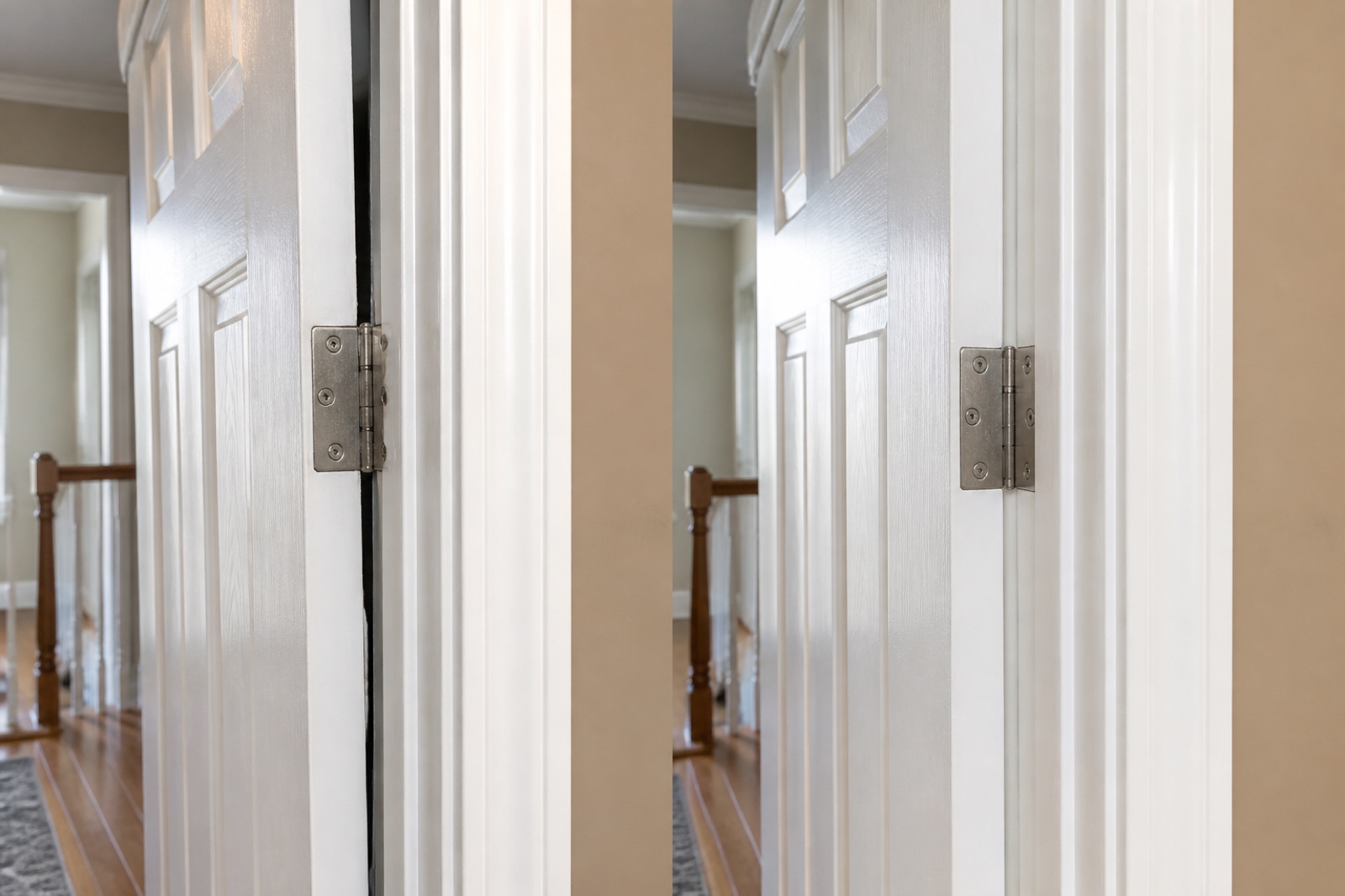 Illustrative before and after evidence of a handyman door repair
